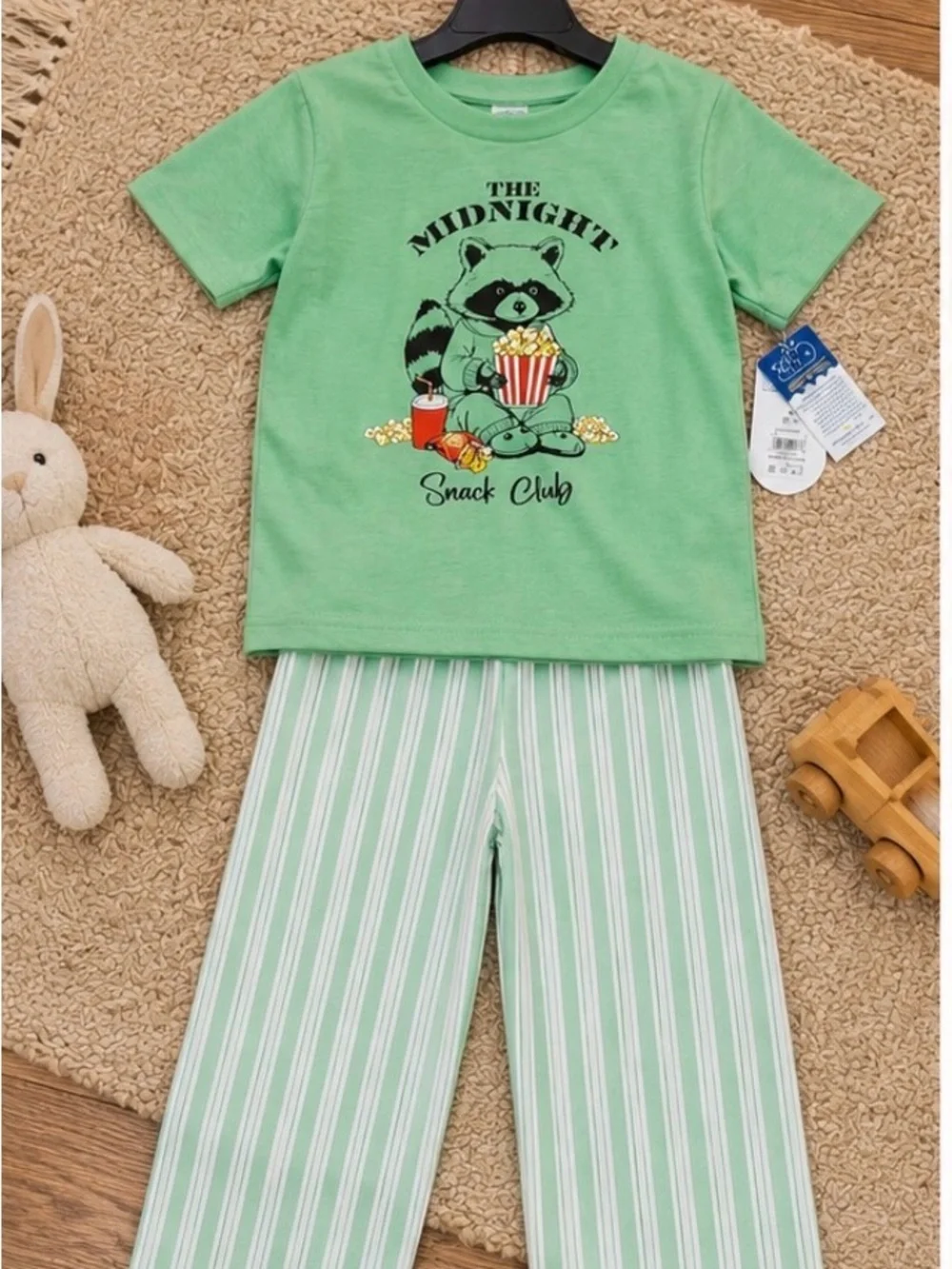Kids' Mint Raccoon Snack Club Pajama Set